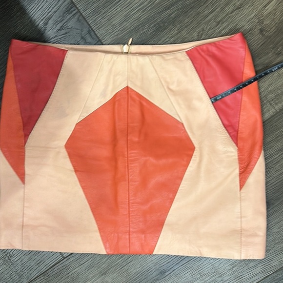 Maje Peach Orange and Magenta Lamb Leather Mini Skirt - Picture 8 of 16